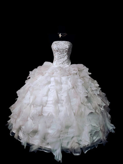 White Tiered Layers Strapless Sequin Sweet 16 Dress Ball Gown Sweet Sixteen Dress RC0054