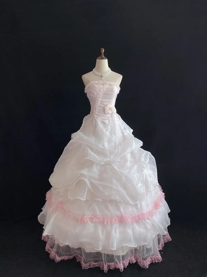 Elegant Ball Gown Strapless Light Pink Poofy Long With Appliqued Quince Dress inspo Quinceanera Dresses Sweet 15 16 Outfits RB7799
