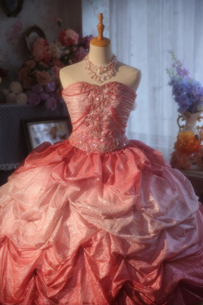 Sweetheart Tulle Sweet 16 Dress Ball Gown Pink Tiered Sweet Sixteen Princess Dress RB9390