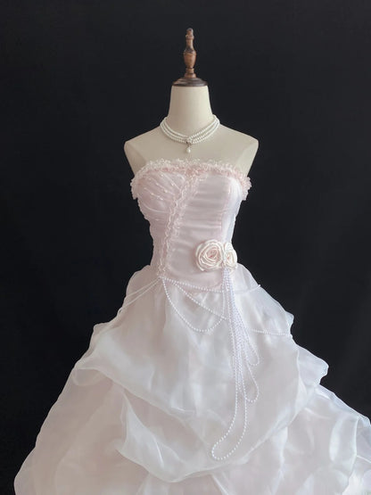 Elegant Ball Gown Strapless Light Pink Poofy Long With Appliqued Quince Dress inspo Quinceanera Dresses Sweet 15 16 Outfits RB7799