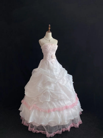 Elegant Ball Gown Strapless Light Pink Poofy Long With Appliqued Quince Dress inspo Quinceanera Dresses Sweet 15 16 Outfits RB7799