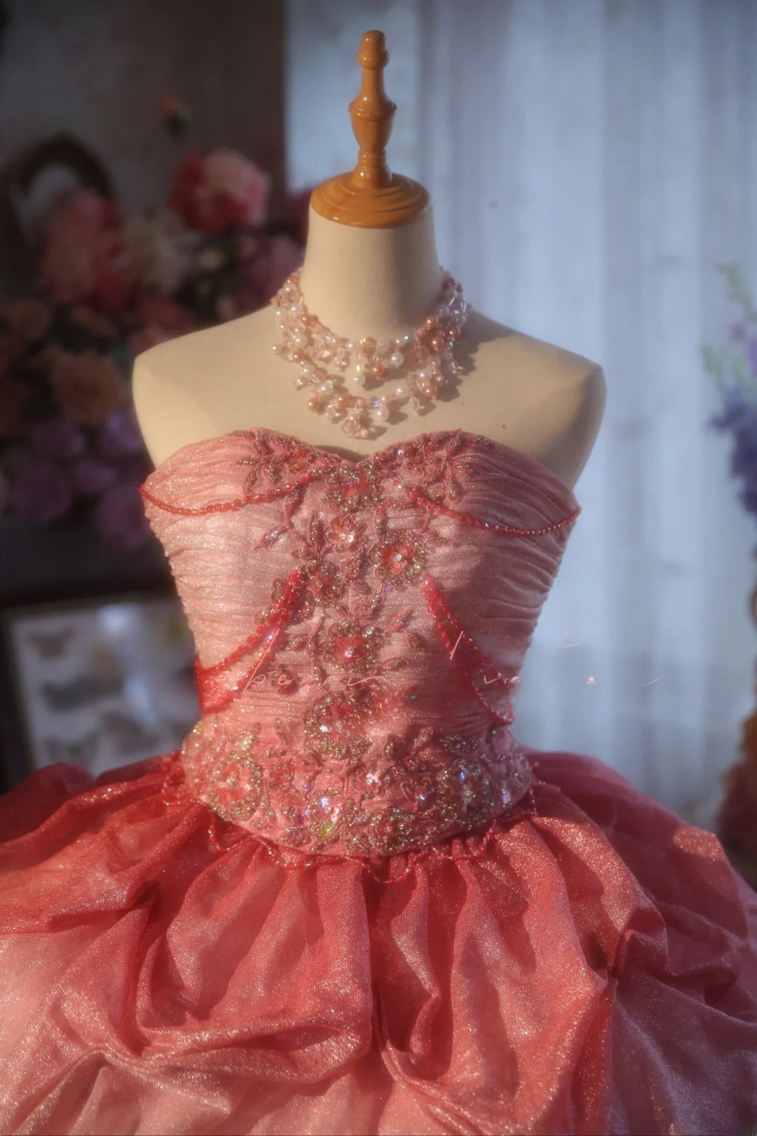 Sweetheart Tulle Sweet 16 Dress Ball Gown Pink Tiered Sweet Sixteen Princess Dress RB9390