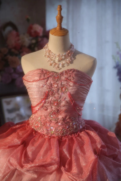 Sweetheart Tulle Sweet 16 Dress Ball Gown Pink Tiered Sweet Sixteen Princess Dress RB9390