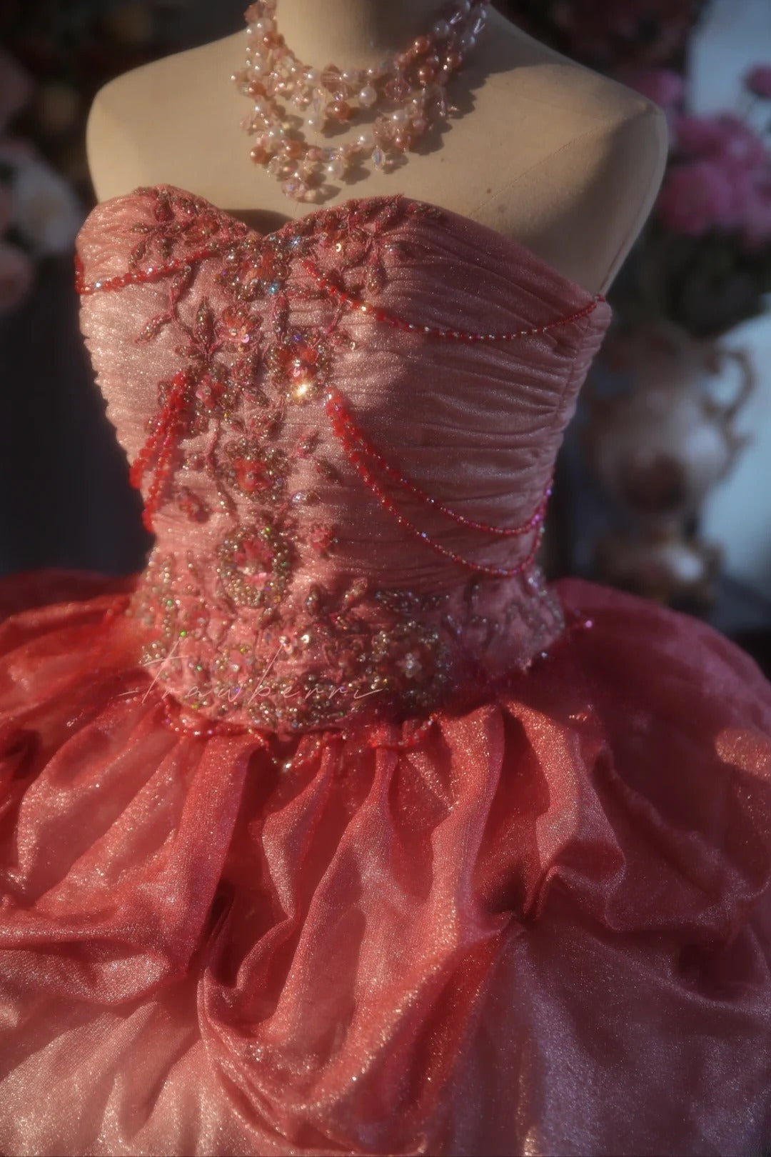 Sweetheart Tulle Sweet 16 Dress Ball Gown Pink Tiered Sweet Sixteen Princess Dress RB9390
