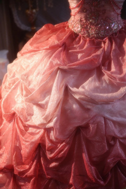 Sweetheart Tulle Sweet 16 Dress Ball Gown Pink Tiered Sweet Sixteen Princess Dress RB9390