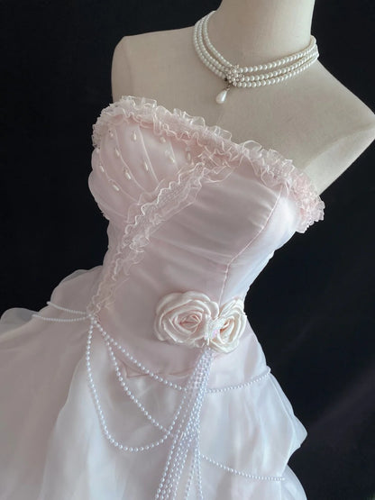 Elegant Ball Gown Strapless Light Pink Poofy Long With Appliqued Quince Dress inspo Quinceanera Dresses Sweet 15 16 Outfits RB7799