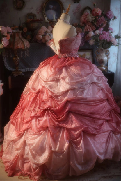Sweetheart Tulle Sweet 16 Dress Ball Gown Pink Tiered Sweet Sixteen Princess Dress RB9390