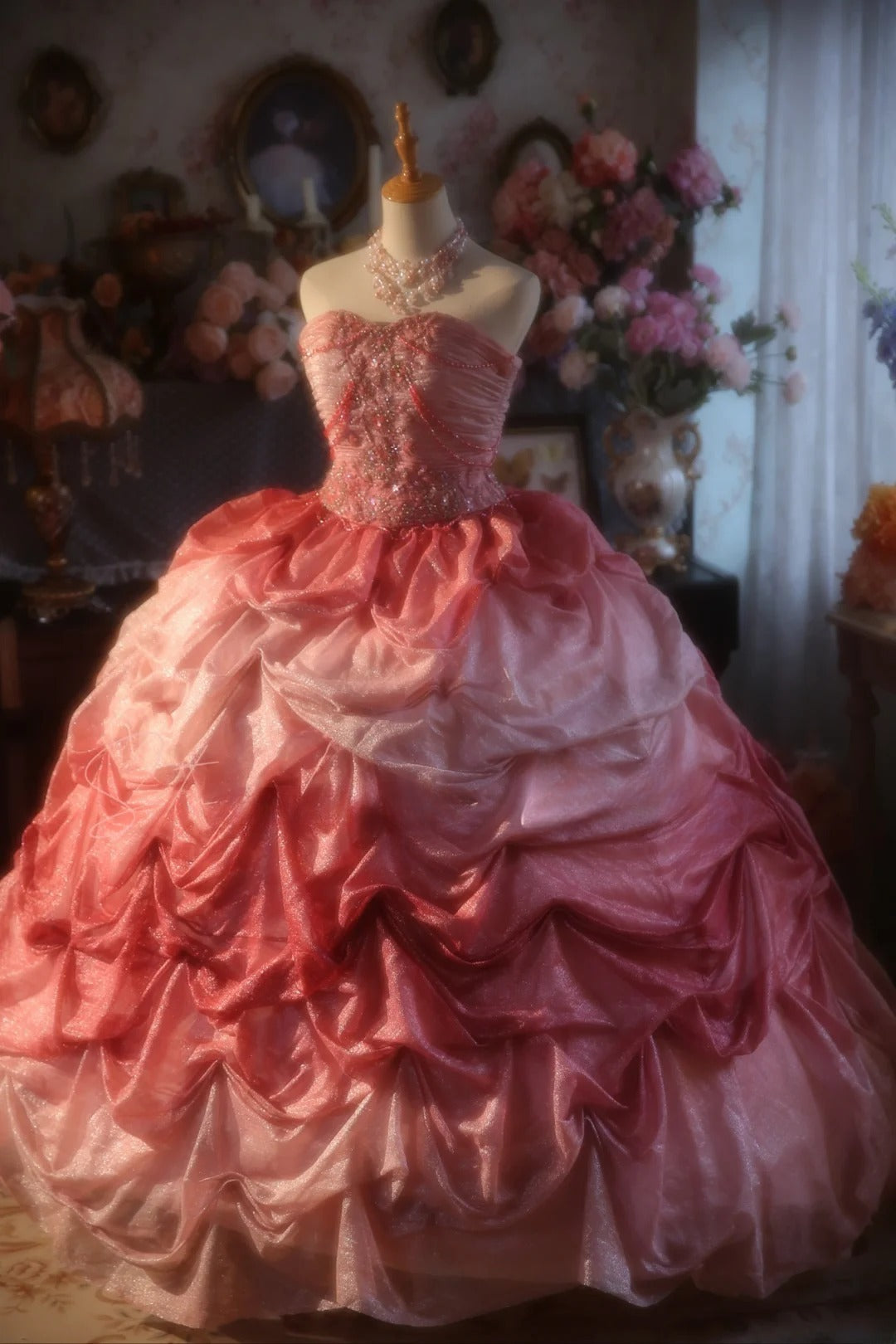 Sweetheart Tulle Sweet 16 Dress Ball Gown Pink Tiered Sweet Sixteen Princess Dress RB9390