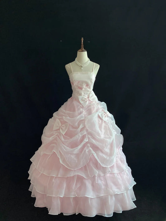 Elegant Ball Gown Straps Light Pink Poofy Long With Appliqued Lace Quince Dress inspo Quinceanera Dresses Sweet 15 16 Outfits RB7800