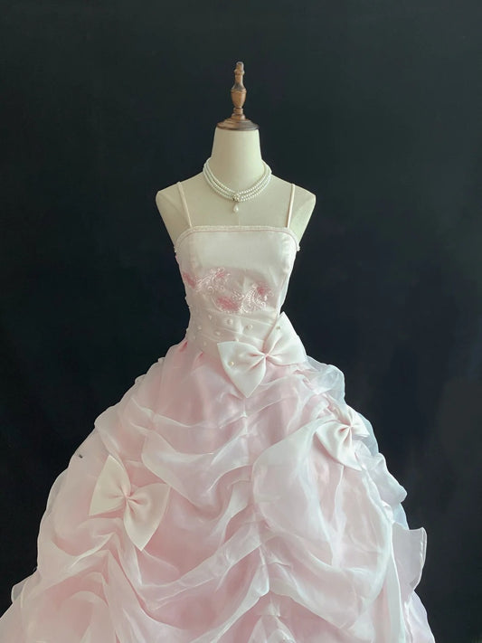 Elegant Ball Gown Straps Light Pink Poofy Long With Appliqued Lace Quince Dress inspo Quinceanera Dresses Sweet 15 16 Outfits RB7800
