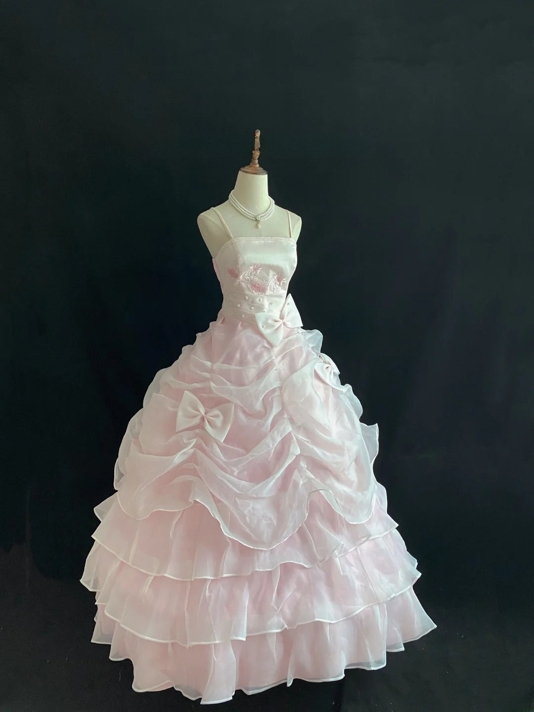 Elegant Ball Gown Straps Light Pink Poofy Long With Appliqued Lace Quince Dress inspo Quinceanera Dresses Sweet 15 16 Outfits RB7800