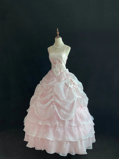 Elegant Ball Gown Straps Light Pink Poofy Long With Appliqued Lace Quince Dress inspo Quinceanera Dresses Sweet 15 16 Outfits RB7800