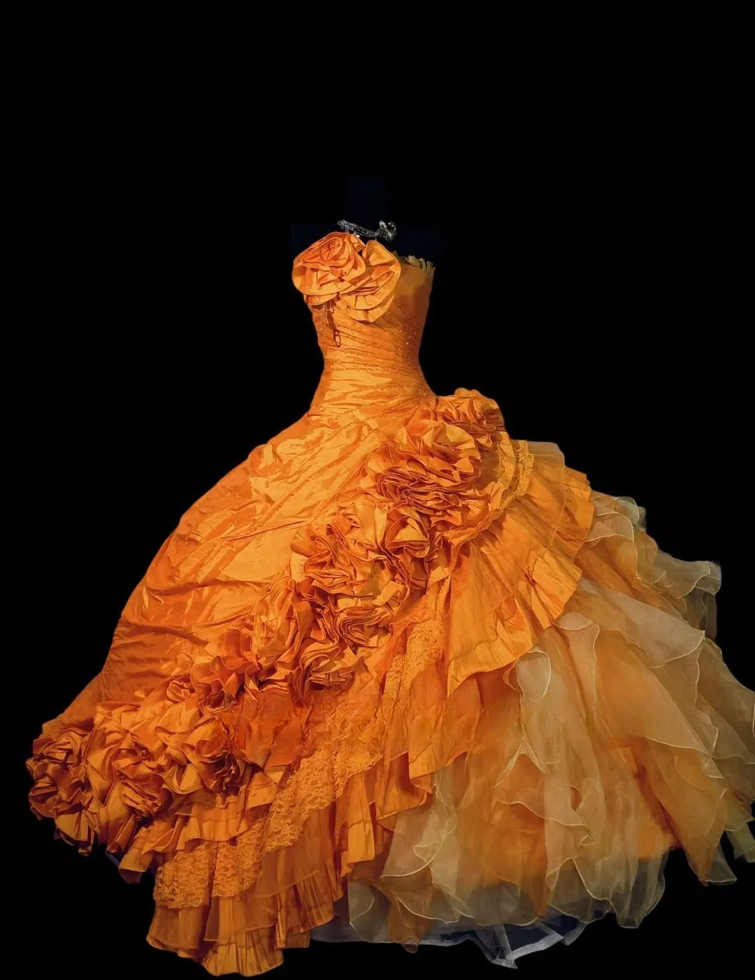 Orange Tiered Layers Strapless Tulle Satin Sweet 16 Dress Ball Gown Sweet Sixteen Dress RC0056