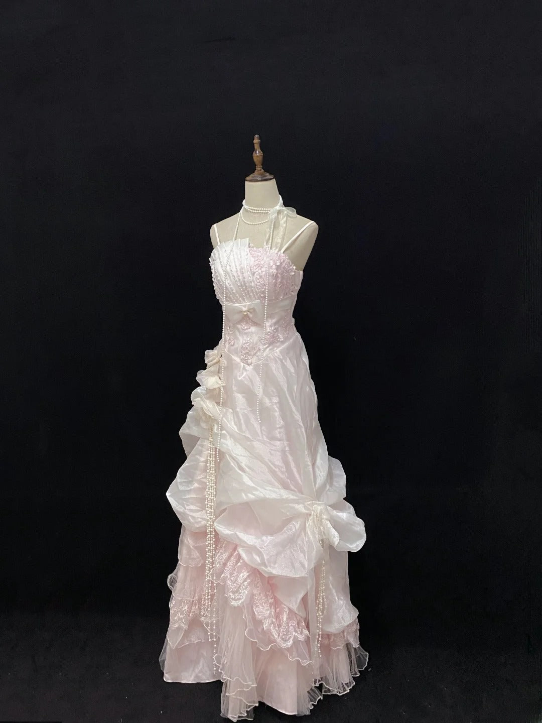 Vintage 90s A Line Spaghetti Straps Pink With Beading Lace Long Prom Dresses Formal Outfit Evening Night Dress RB7801