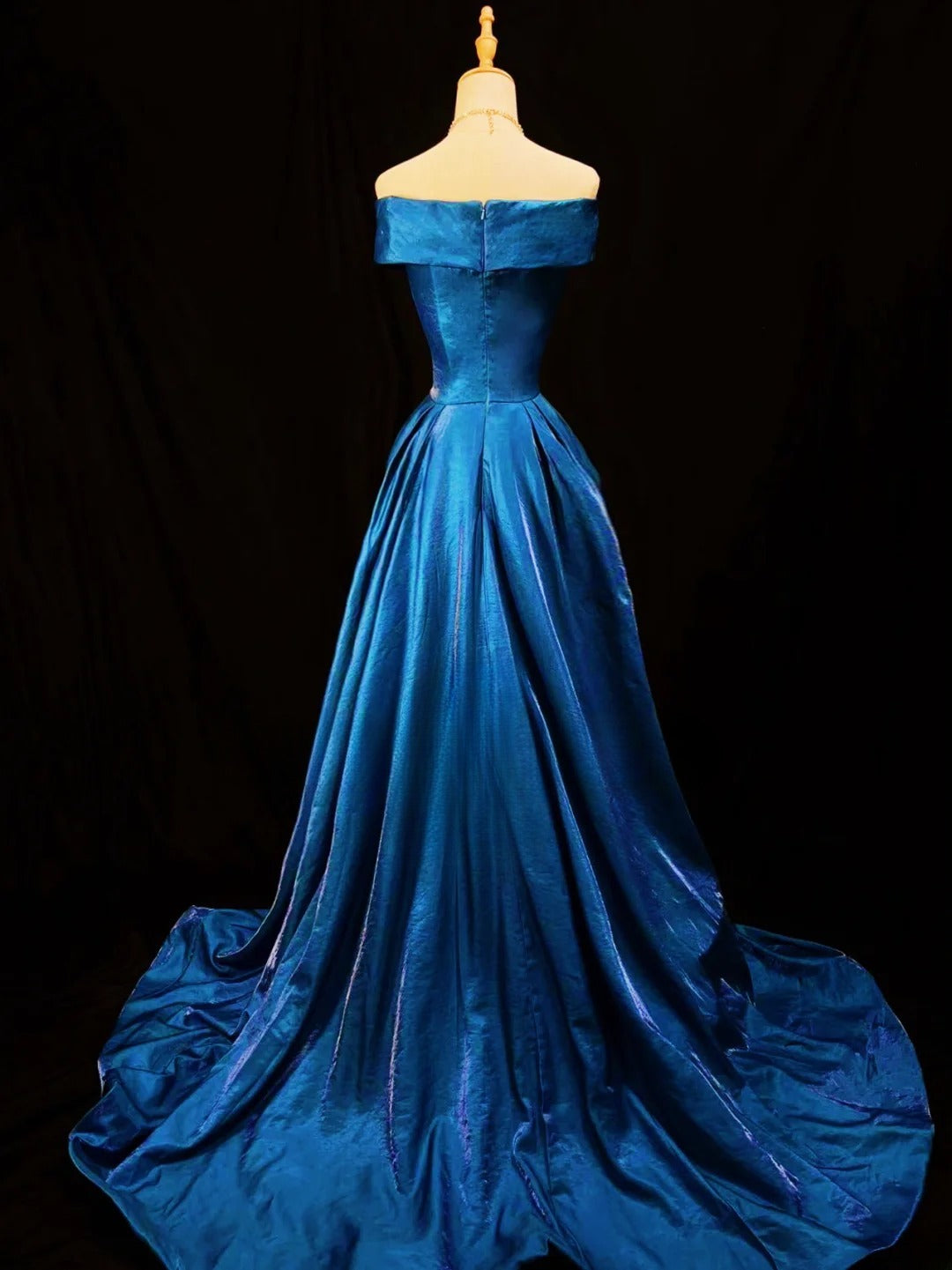 Vintage Prom Dresses A line Off The Shoulder Blue With Sleeves 1950s Retro Classy Long Party Formal Outfits RB6177