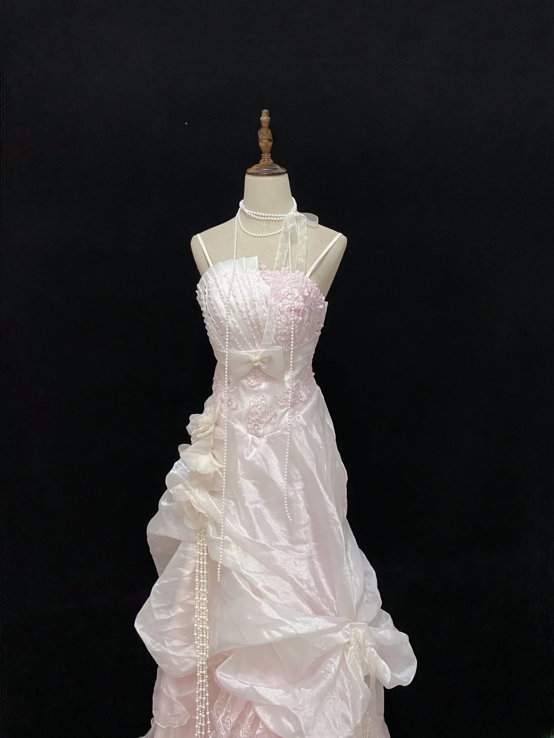Vintage 90s A Line Spaghetti Straps Pink With Beading Lace Long Prom Dresses Formal Outfit Evening Night Dress RB7801