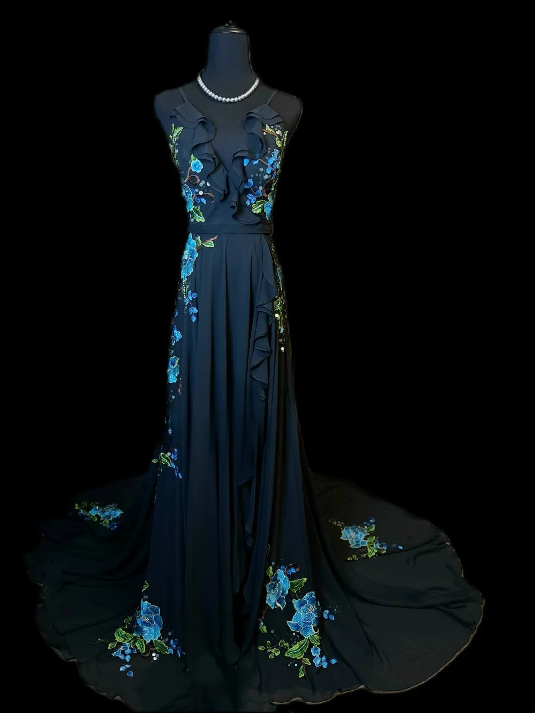 Vintage Prom Dresses A line Spaghetti Strap Navy Blue With Appliqued 1950s Retro Classy Long Party Formal Outfits RB6178