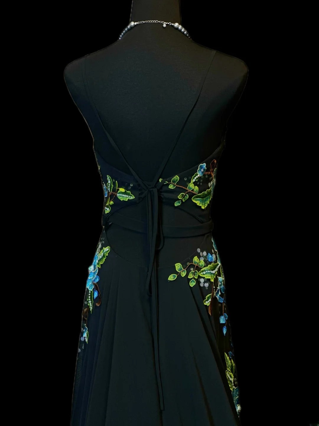 Vintage Prom Dresses A line Spaghetti Strap Navy Blue With Appliqued 1950s Retro Classy Long Party Formal Outfits RB6178