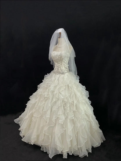 Beautiful Ball Gown Strapless Drop Waist Sleeveless Chiffon With Beading Long Groom Bride Gown Bridal Dress Modest Wedding Dresses RB7803