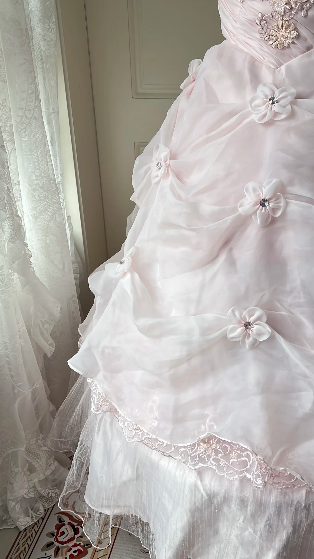 Pretty Sweet 16 Dress Long Strapless Pink With Lace Flowers Ball Gown Sweet Sixteen Party Birthday Dresses RC0672