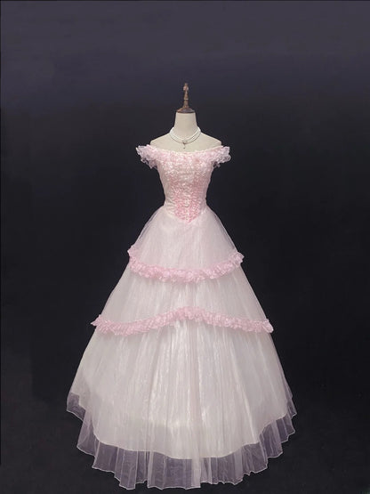 Elegant Ball Gown Off The Shoulder Pink Poofy Long With Appliqued Quince Dress inspo Quinceanera Dresses Sweet 15 16 Outfits RB7803
