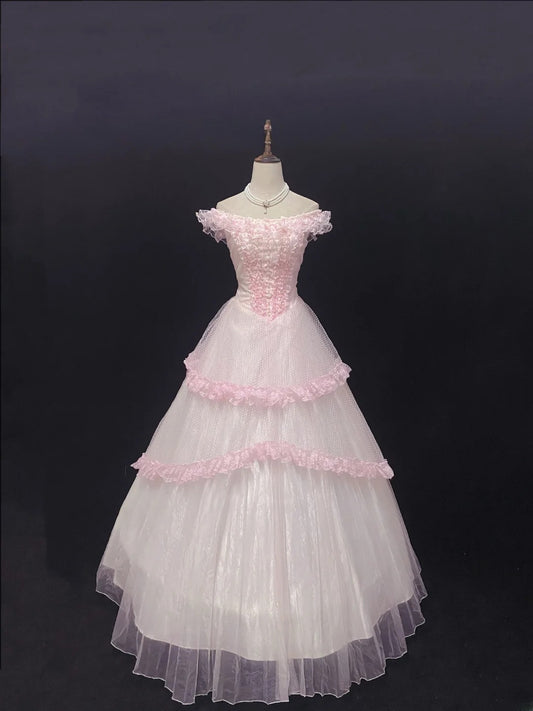 Elegant Ball Gown Off The Shoulder Pink Poofy Long With Appliqued Quince Dress inspo Quinceanera Dresses Sweet 15 16 Outfits RB7803