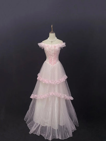 Elegant Ball Gown Off The Shoulder Pink Poofy Long With Appliqued Quince Dress inspo Quinceanera Dresses Sweet 15 16 Outfits RB7803