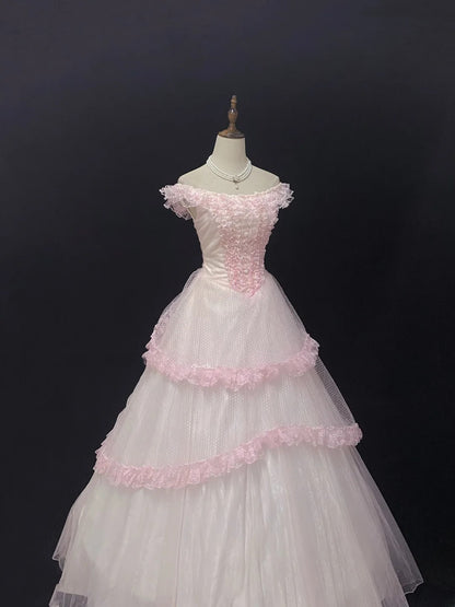 Elegant Ball Gown Off The Shoulder Pink Poofy Long With Appliqued Quince Dress inspo Quinceanera Dresses Sweet 15 16 Outfits RB7803