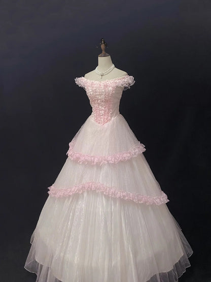 Elegant Ball Gown Off The Shoulder Pink Poofy Long With Appliqued Quince Dress inspo Quinceanera Dresses Sweet 15 16 Outfits RB7803