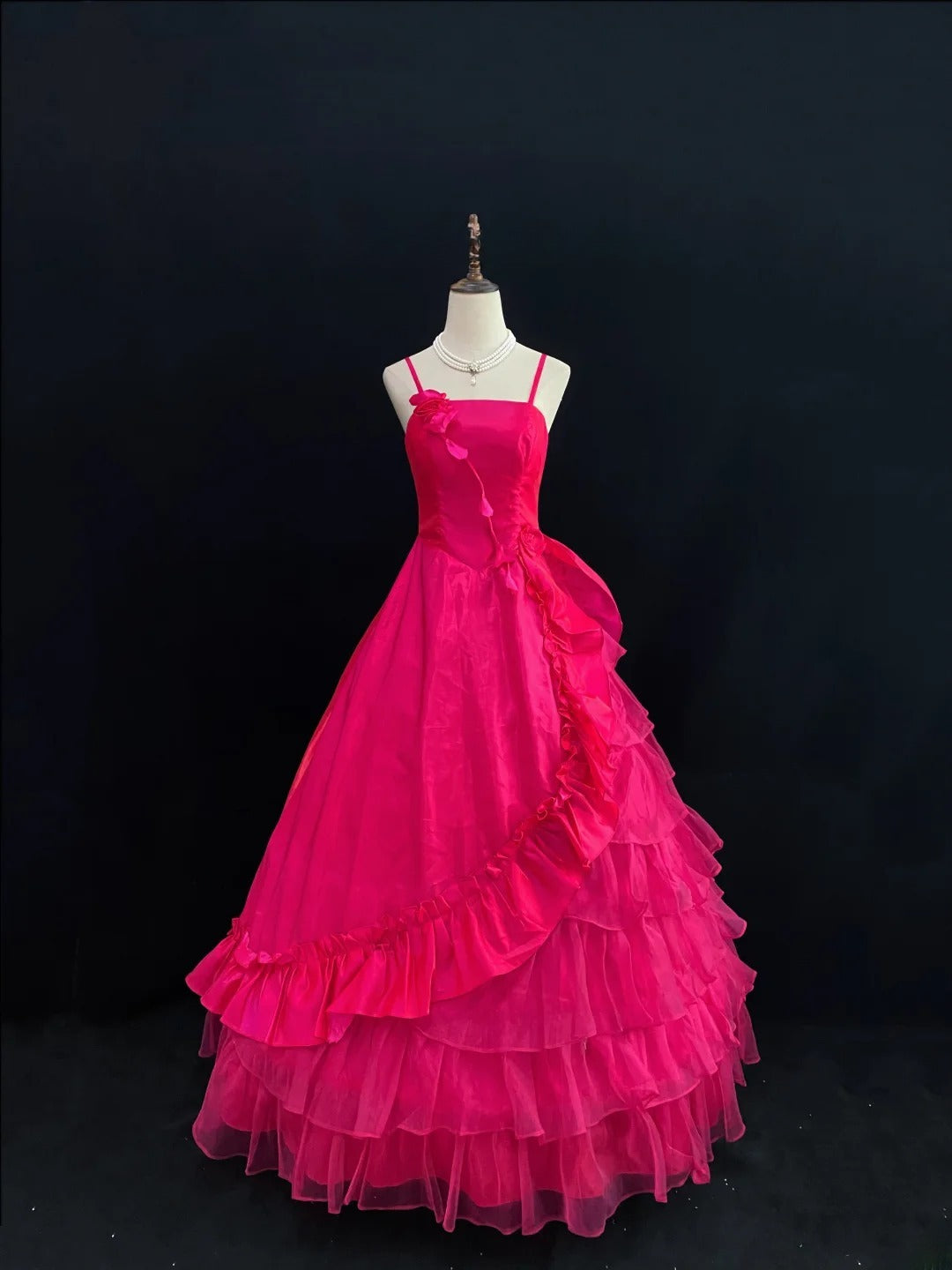 Princess Ball Gown Spaghetti Straps Hot Pink Poofy Long With Ruffled Quince Dress inspo Quinceanera Dresses Sweet 15 16 Outfits RB7804