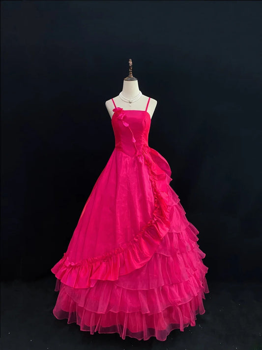 Princess Ball Gown Spaghetti Straps Hot Pink Poofy Long With Ruffled Quince Dress inspo Quinceanera Dresses Sweet 15 16 Outfits RB7804
