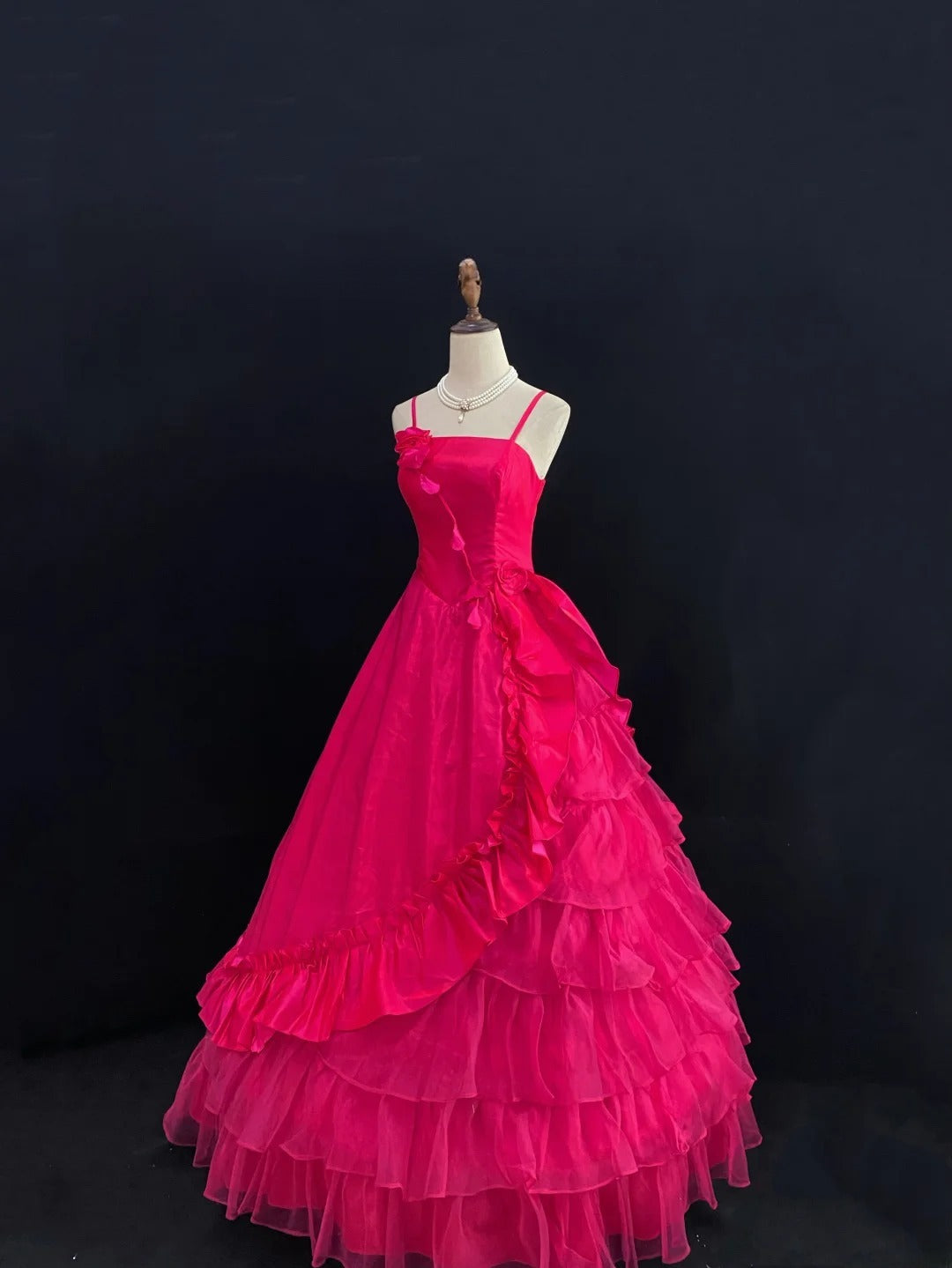 Princess Ball Gown Spaghetti Straps Hot Pink Poofy Long With Ruffled Quince Dress inspo Quinceanera Dresses Sweet 15 16 Outfits RB7804