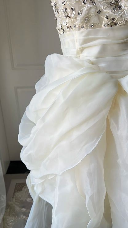 Modest Prom Dresses Aesthetic High Low Yellow Organza Straps Evening Outfits RC0674