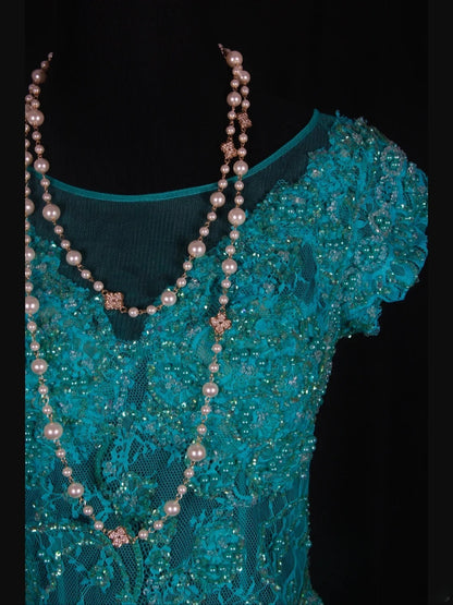 Retro 60s A line High Low Scoop Neck Blue Tulle With Pearls Beads Lace Prom Dresses Inspo 22th Birthday Outfit Formal Gown AS351