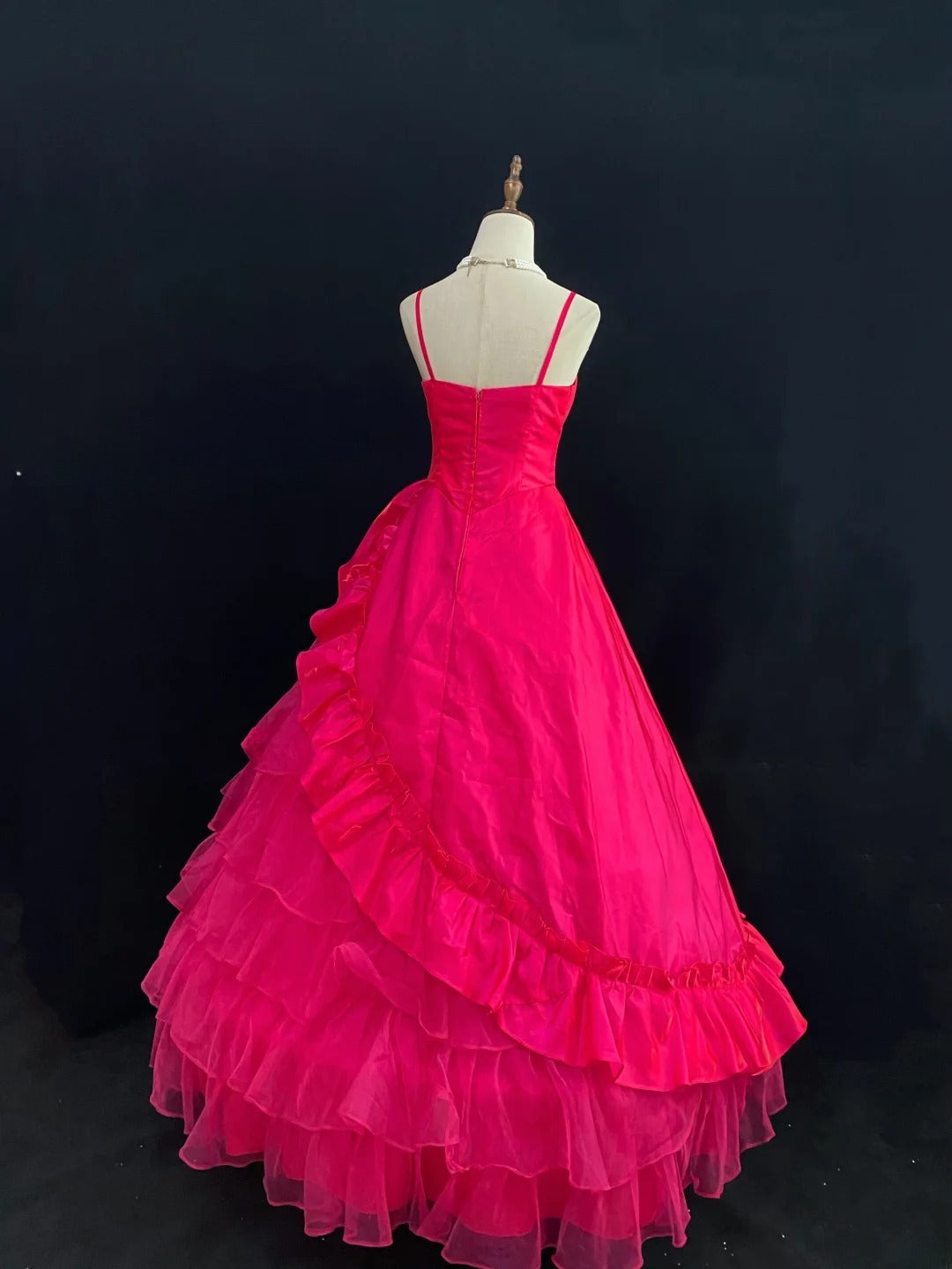 Princess Ball Gown Spaghetti Straps Hot Pink Poofy Long With Ruffled Quince Dress inspo Quinceanera Dresses Sweet 15 16 Outfits RB7804