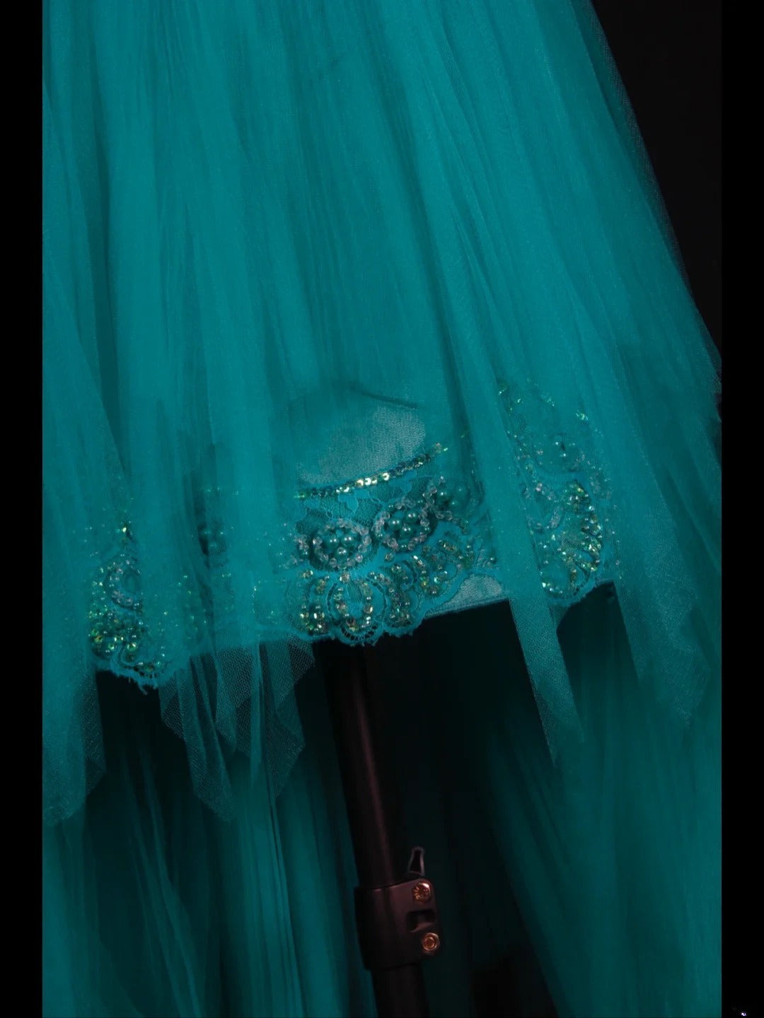 Retro 60s A line High Low Scoop Neck Blue Tulle With Pearls Beads Lace Prom Dresses Inspo 22th Birthday Outfit Formal Gown AS351