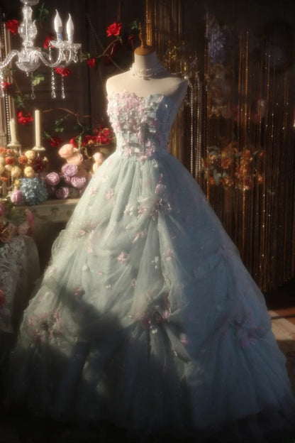 Light Mint Green Sweet 16 Dress Ball Gown Sweetheart With 3D Flowers Sweet Sixteen Princess Dress RB9399