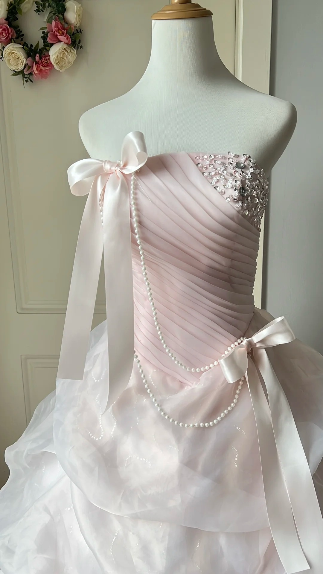 Pretty Sweet 16 Dress Long Strapless Pink With Bow-knot Ball Gown Sweet Sixteen Party Birthday Dresses RC0675