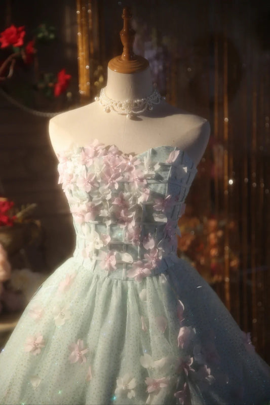 Hellminzgrünes Sweet-16-Ballkleid mit Herzausschnitt und 3D-Blumen, Prinzessinnenkleid für den 16. Geburtstag RB9399