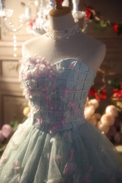 Light Mint Green Sweet 16 Dress Ball Gown Sweetheart With 3D Flowers Sweet Sixteen Princess Dress RB9399