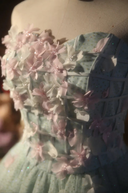 Light Mint Green Sweet 16 Dress Ball Gown Sweetheart With 3D Flowers Sweet Sixteen Princess Dress RB9399