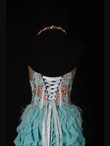 Vintage A line Sweetheart Blue Chiffon With Gold Beads Short 16th Birthday Dress Homecoming Dresses Cocktail Gown AS353