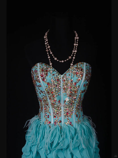 Vintage A line Sweetheart Blue Chiffon With Gold Beads Short 16th Birthday Dress Homecoming Dresses Cocktail Gown AS353