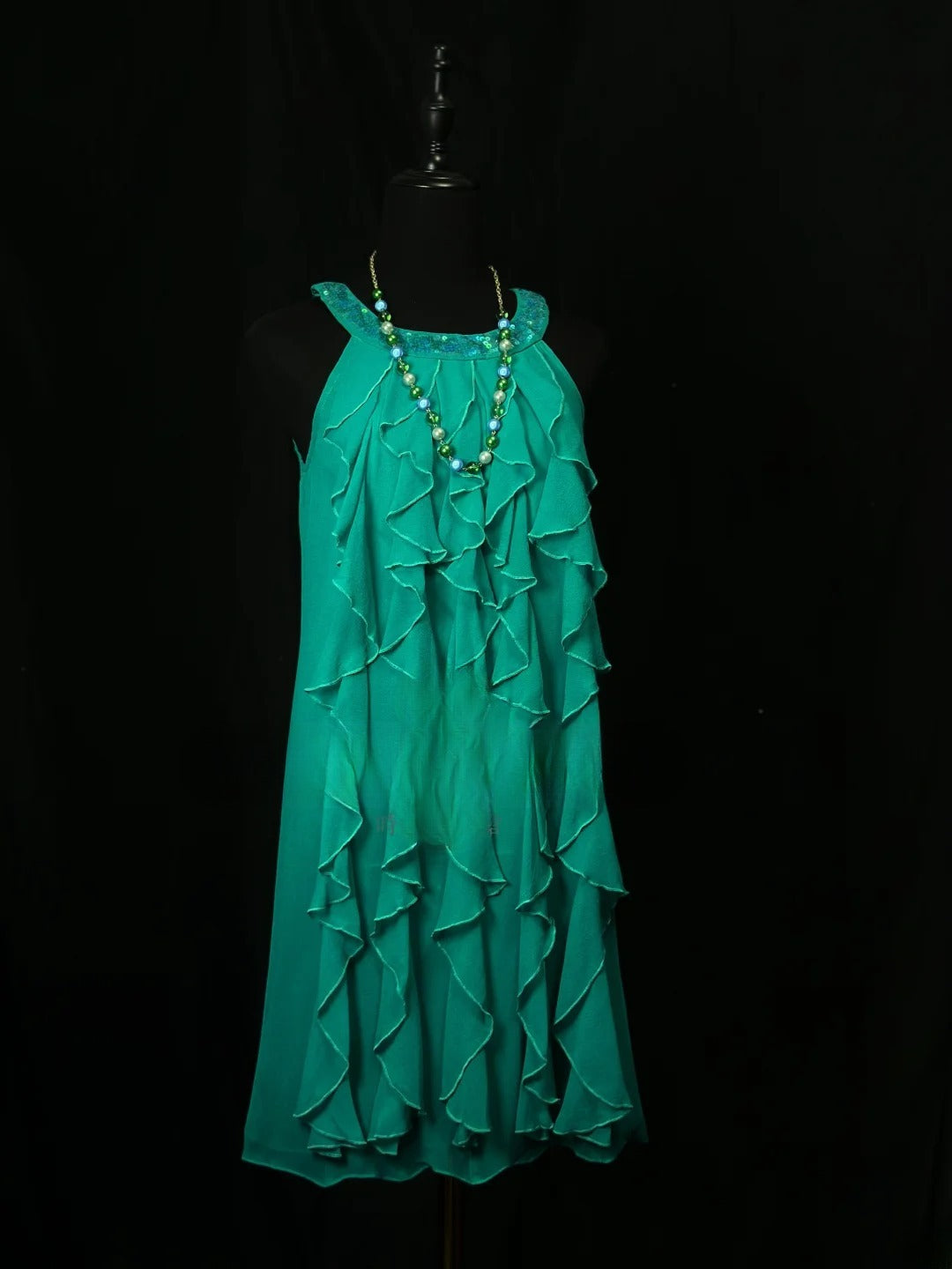 Casual Women's Elegant A line Scoop Green Chiffon Party Dress Middle School Semi Formal Hoco Dresses RB6183