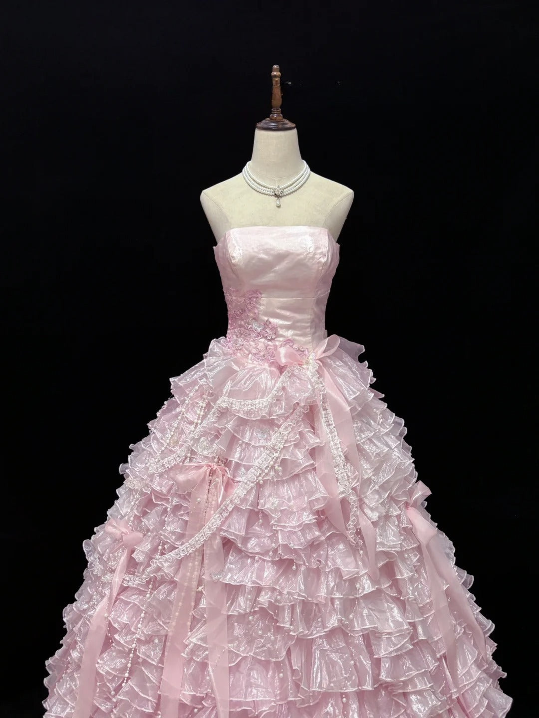 Luxury Pink Ball Gown Strapless Poofy Long With Ruffled Tiered Lace Quince Dress inspo Quinceanera Dresses Sweet 15 16 Outfits RB7807