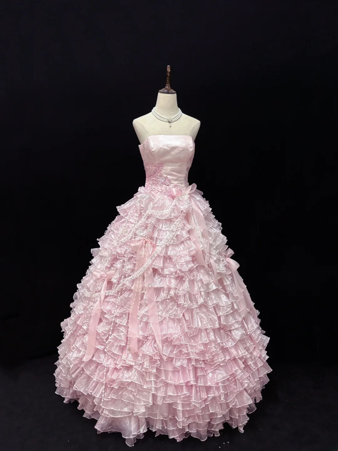 Luxury Pink Ball Gown Strapless Poofy Long With Ruffled Tiered Lace Quince Dress inspo Quinceanera Dresses Sweet 15 16 Outfits RB7807