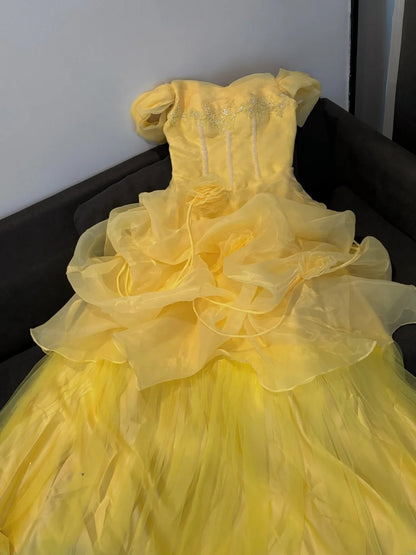 Luxury Ball Gown Off The Shoulder Yellow Poofy Long With Ruffled Tiered Lace Quince Dress inspo Quinceanera Dresses Sweet 15 16 Outfits RB7810