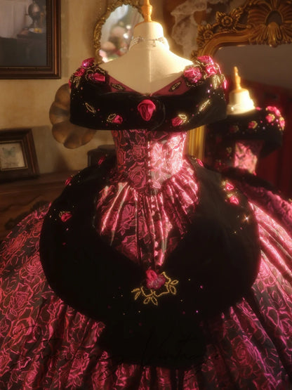 Pink Sweet 16 Dress Ball Gown Off Shoulder Floral With 3D Flowers Sweet Sixteen Princess Dress RB9400