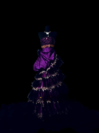 Sexy Ball Gown Strapless Grape Tulle Long Prom Dress Inspiration Party For Womens Formal Dresses RB8817