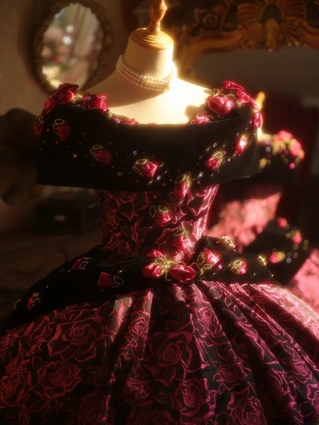Pink Sweet 16 Dress Ball Gown Off Shoulder Floral With 3D Flowers Sweet Sixteen Princess Dress RB9400